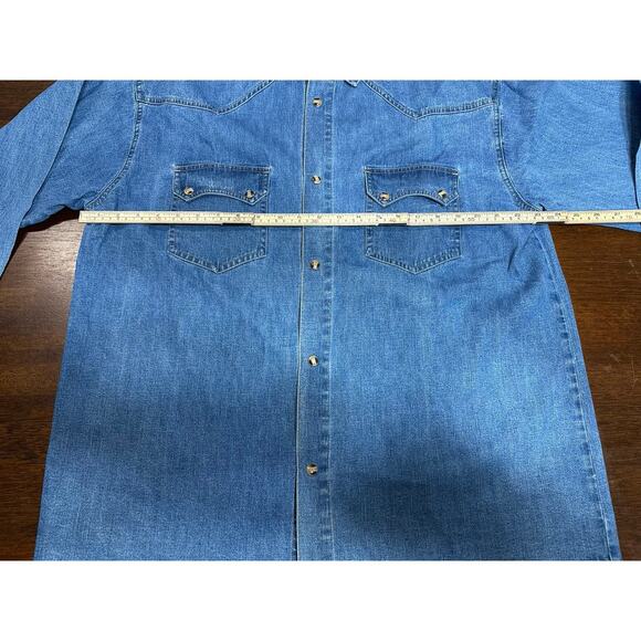 VTG Western Denim Pearl Snap Button Shirt Men Large Grunge Aztec Fringe Boho - Picture 5 of 14